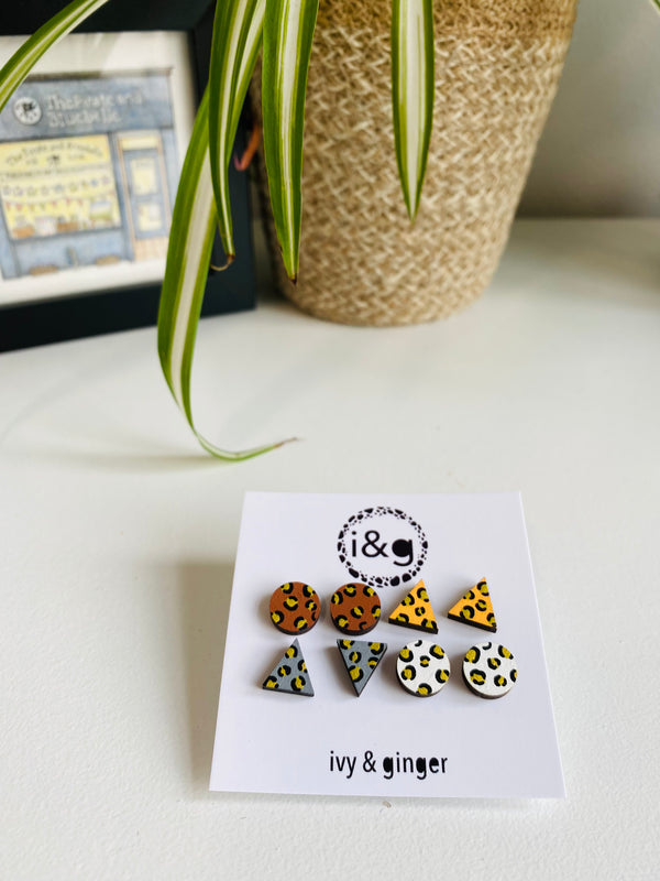 Leopard Print Mini Studs Set